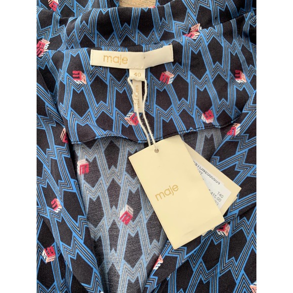 Maje Boho print silky Wide Leg Jumpsuit Blue Black L - Picture 8 of 10